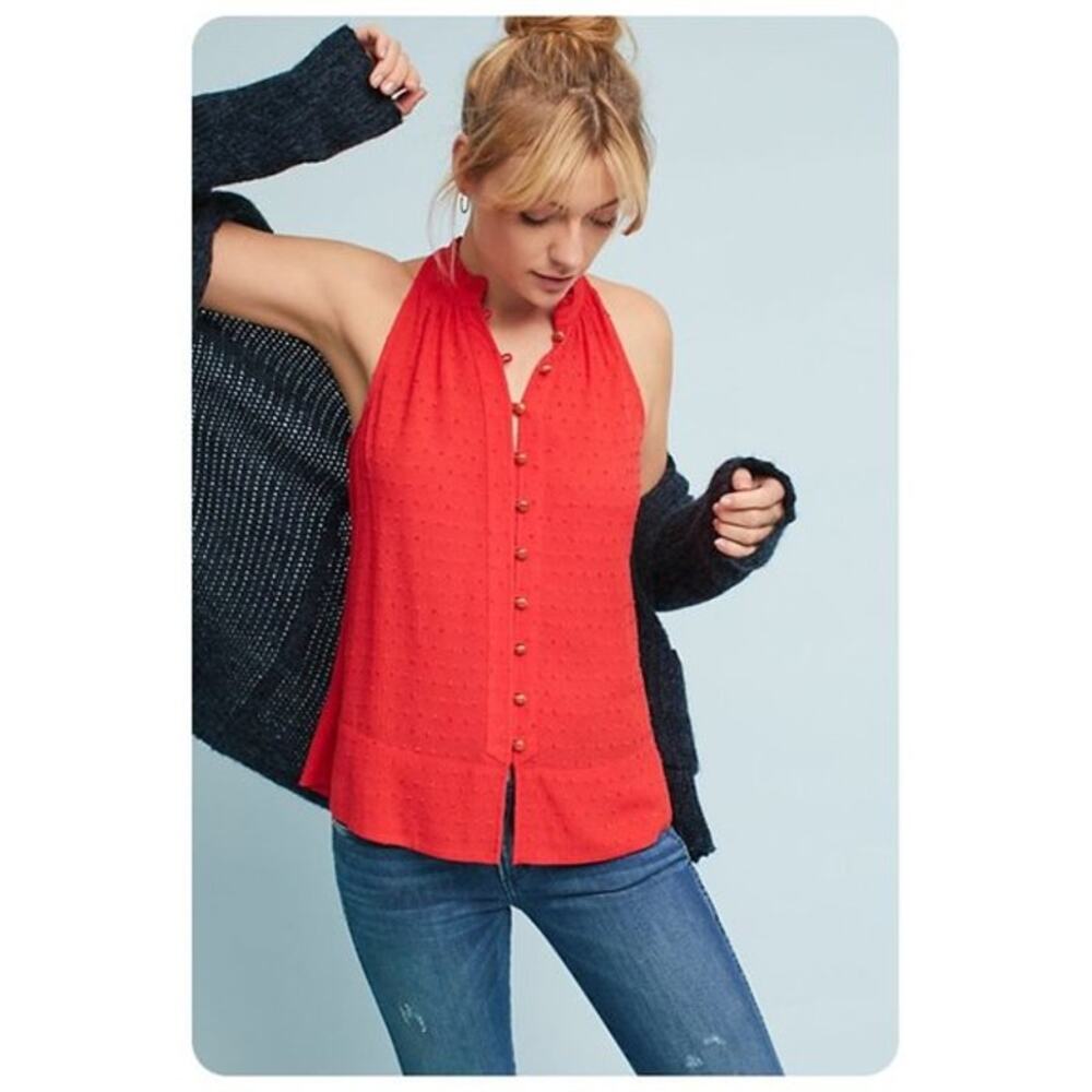 Anthropologie Maeve Alameda Red Swiss Dot Sleeveless Top‎ XS